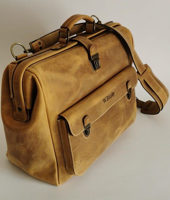 Handmade Full-Grain Leather Doctor Bag, Vinta...