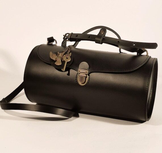 Black Leather Cylinder Bag, French Painter St...