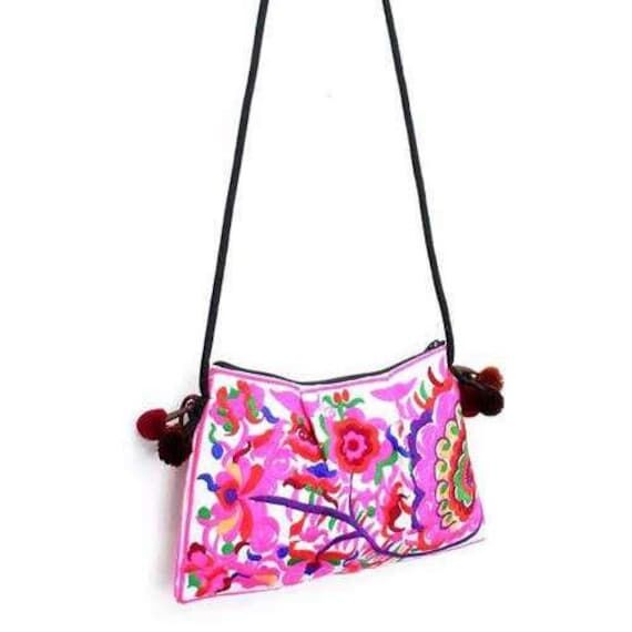 Pink Boho Bag | Flower Design | Hmong Bag | C...