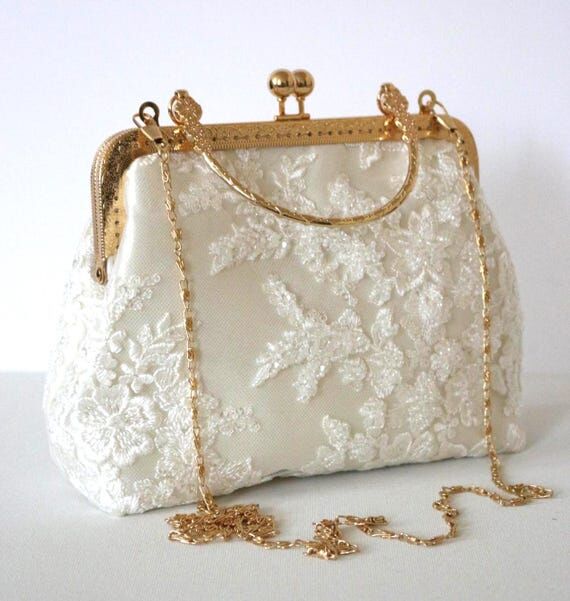 Ivory Bridal clutch with pearls Wedding Beade...