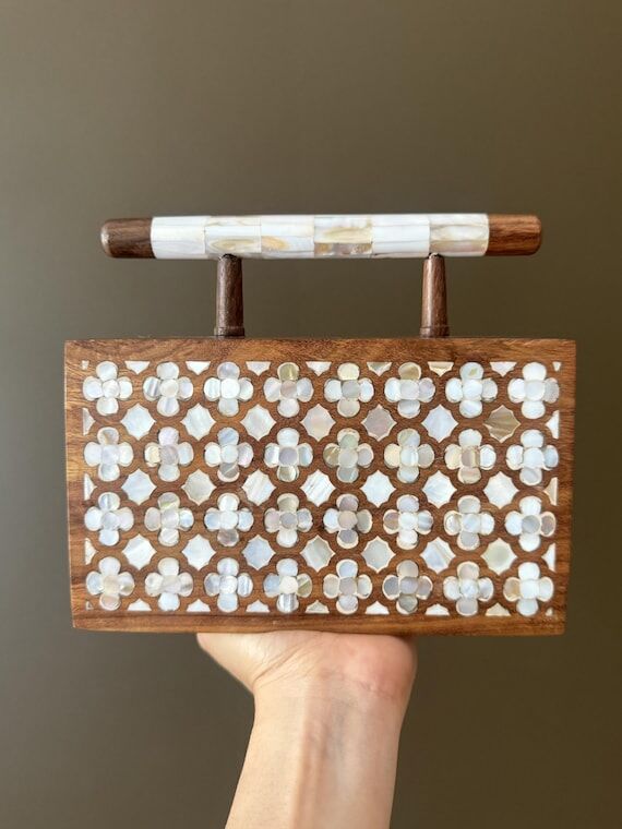 Handcrafted Wooden Clutch with Mother of Pear...