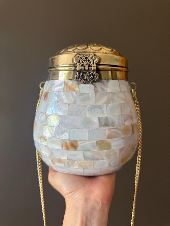 Handmade Mother of Pearl Clutch: Brass & Shel...