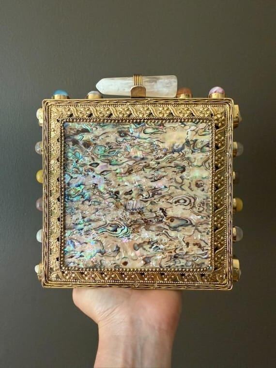Handmade Abalone Shell & Gemstone Box Clutch ...