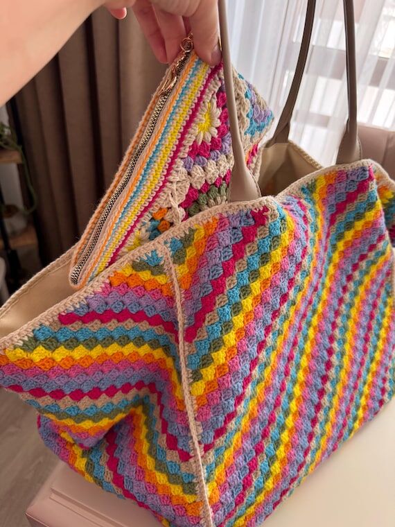 Handmade Colorful Crochet Cotton Bag – Line...