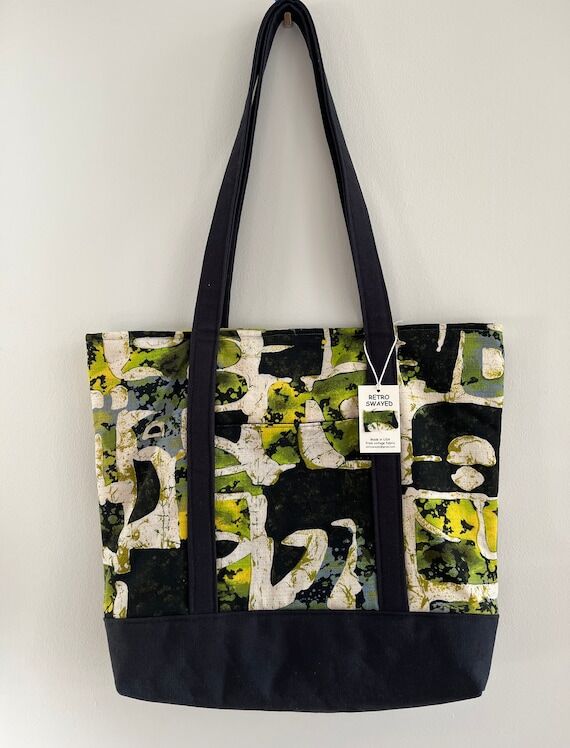 Bold Abstract Black & Green Vintage Fabric Sh...