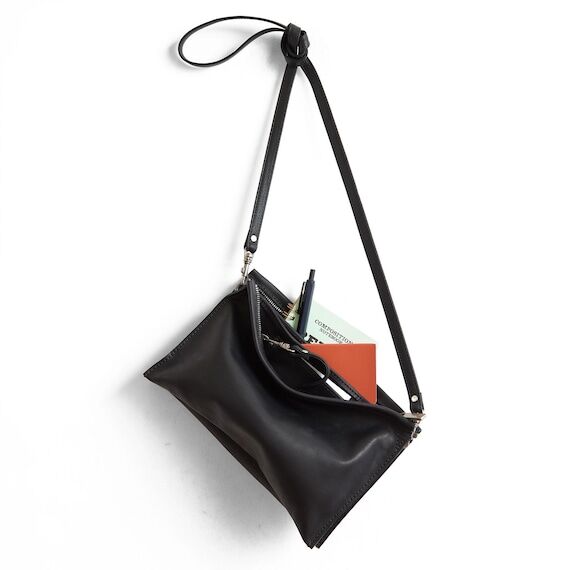 EDC Medium Black leather - clutch and crossbo...