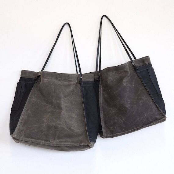 FARMERS MARKET TOTE - dark oak waxed canvas w...