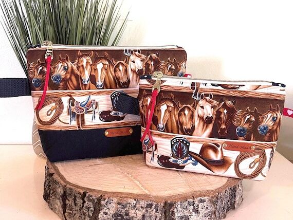 Western Horse Print Zippered Bags | Cosmetic,...