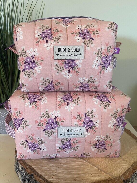 Pink Quilted Makeup Bags: Large and Medium Z...