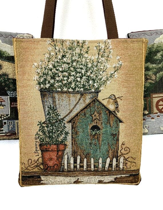 Vintage Floral Tapestry Tote Bag: Upcycled Fa...