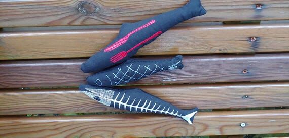 Fish embroidered organic kicker catnip toys f...