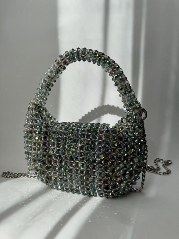 Beaded Crystal Bag, Handmade Evening Purse, S...