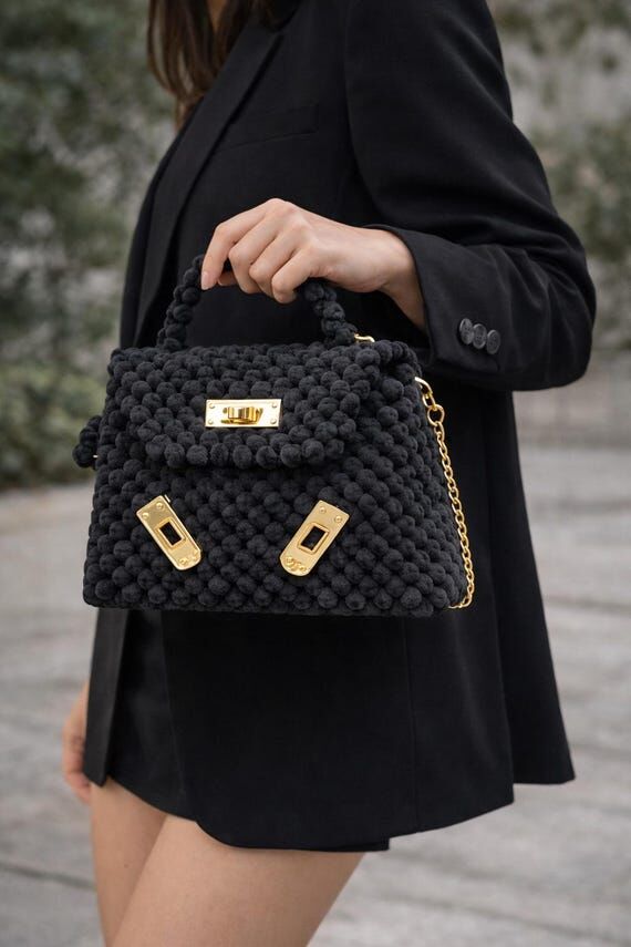 Handmade Black Beaded Evening Bag, Elegant Vi...