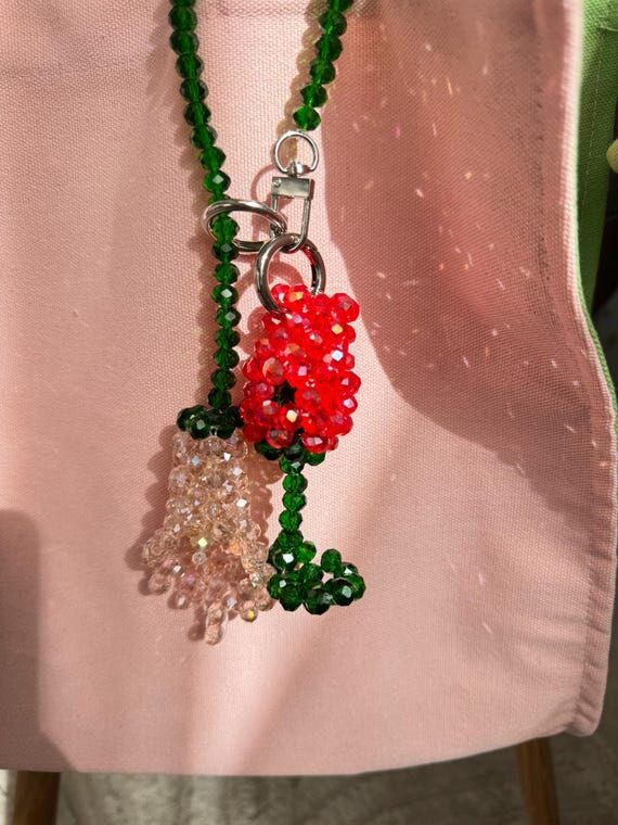 Handmade Crystal Beaded Tulip Bag Charm, Flor...