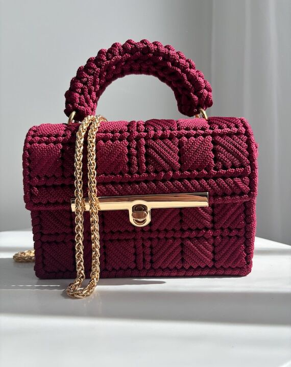 Artisan Crochet Chain Bag, Burgundy Handmade ...