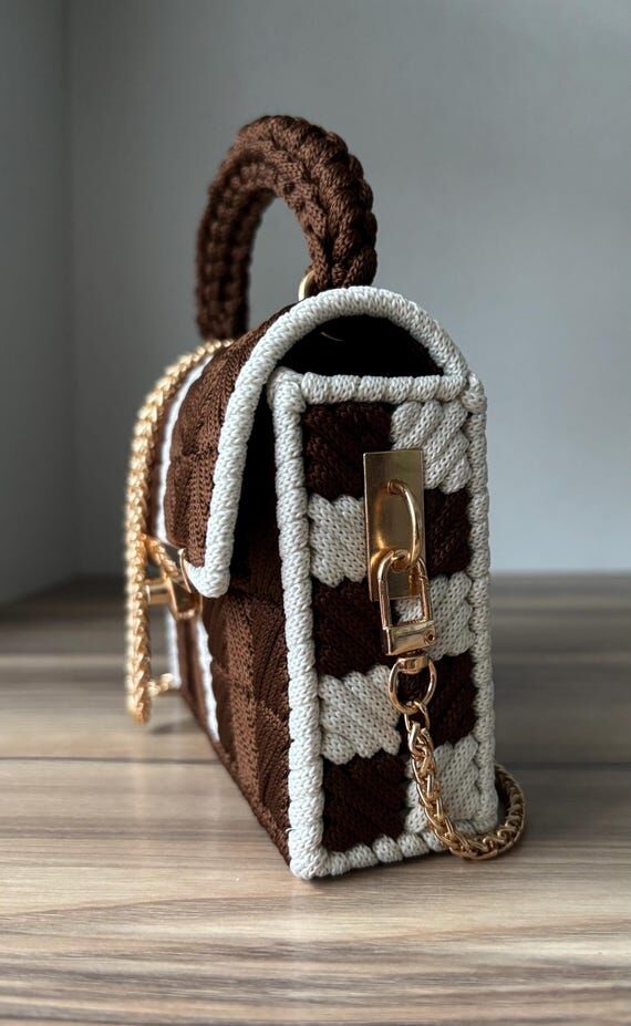 Mini Brown White Crochet Handbag CAMILA, Croc...