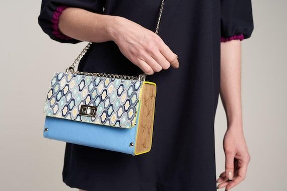 Handmade Leather Wood Small Bag | Blue Cross...
