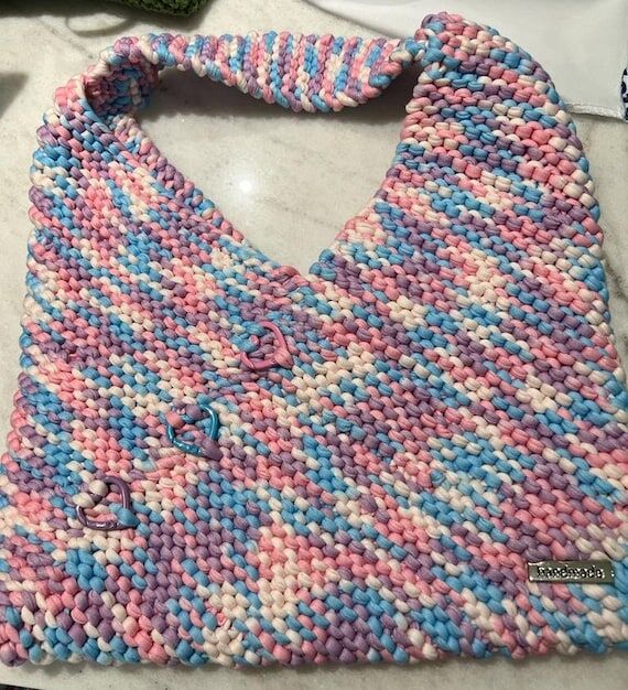 Mia - hand knitted shoulder Bag, Handmade Pur...