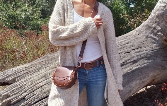Leather Crossbody Handmade Bag Brown - Small...