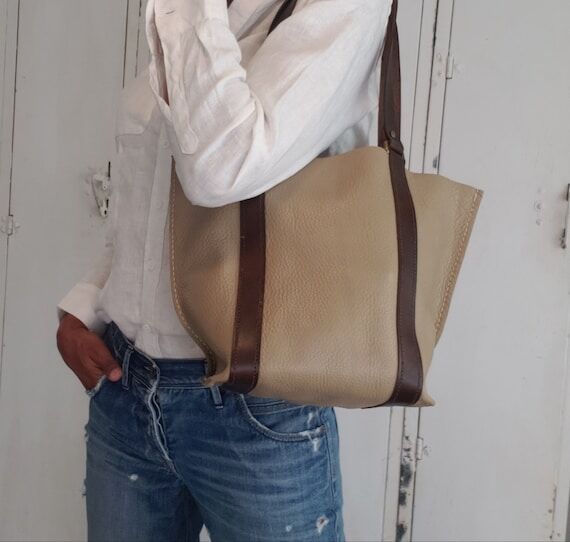 Leather Tote Two Toned Handmade...
