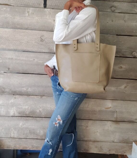 Large Leather Sand Tote Bag Handmade...