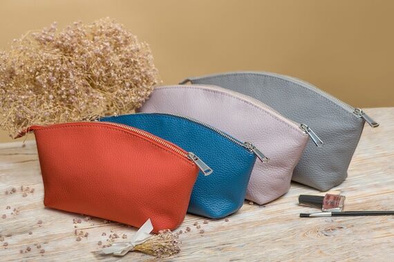 Leather Makeup Bag with Name, Mothers Day Per...