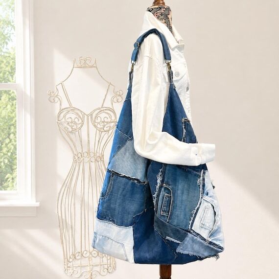 Large Upcycled Denim Origami Crossbody Bag, P...