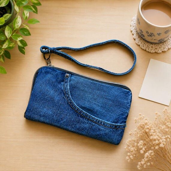 Denim Wristlet Wallet, Travel Clutch Wallet, ...