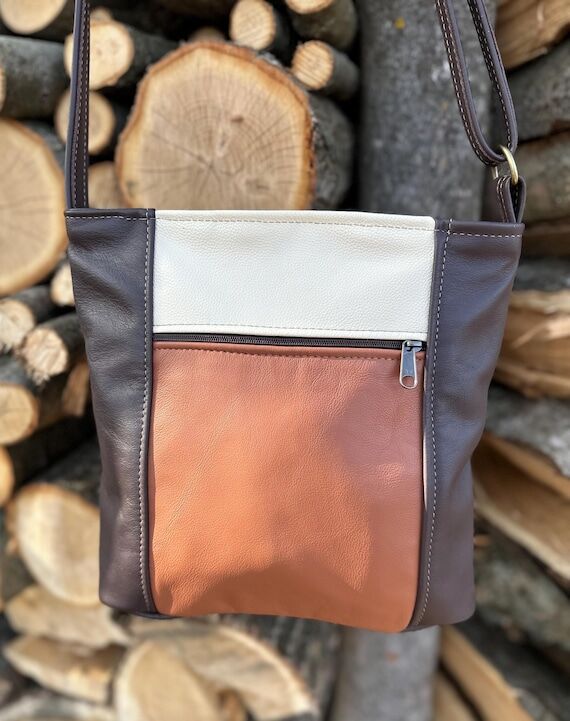 Crossbody leather purse - dark brown, caramel...
