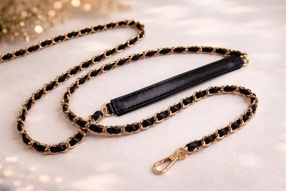 Handmade Leather & Chain Bag Strap: Adjustabl...