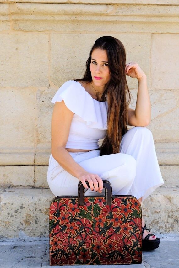 Handmade Laptop Bag Embossed with Flowers in ...