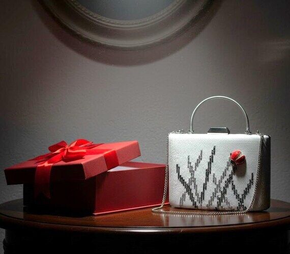Ladybug Brooch Ivory Suede Women Clutch Bag, ...