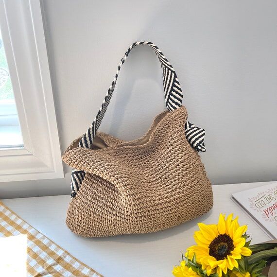 hand woven shoulder bag black and white vegan...