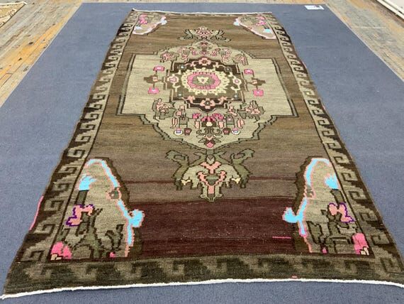 6x11 Vintage Turkish Oushak Rug, Handmade Bro...