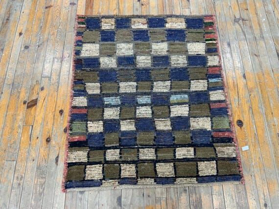 Handmade Vintage Turkish Rug 3x4 ft, Geometri...