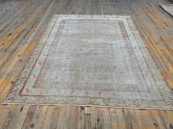 6x8 Vintage Turkish Area Rug, Distressed Neut...