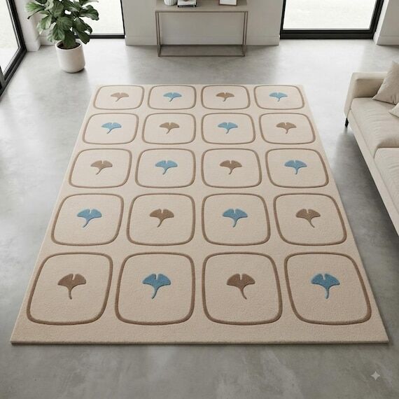 Hand Tufted Wool Rug, Ginkgo Leaf Design, Cus...