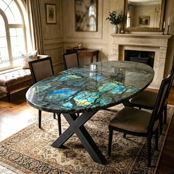Oval Labradorite Stone Dining Table | Custom,...