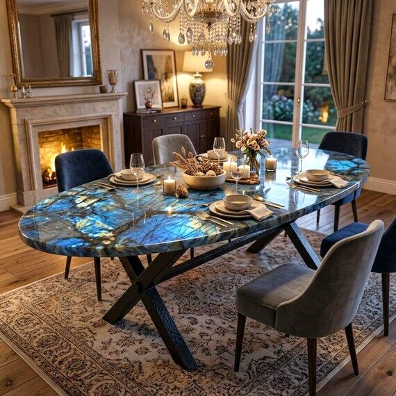 Oval Shape Labradorite Stone Dining Table | C...