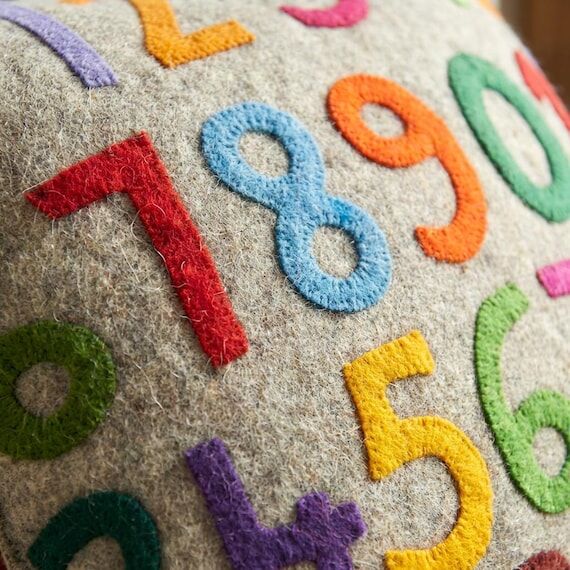 Handmade Wool Felt Numbers Pillow: Sustainabl...