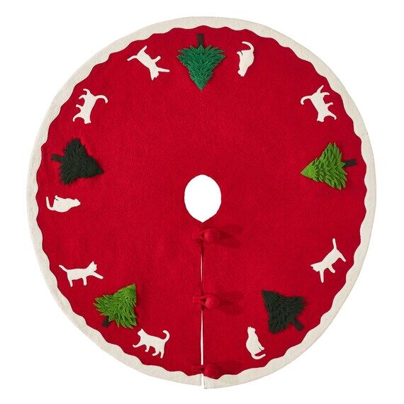 Hand-Felted Cat-Themed Christmas Tree Skirt -...