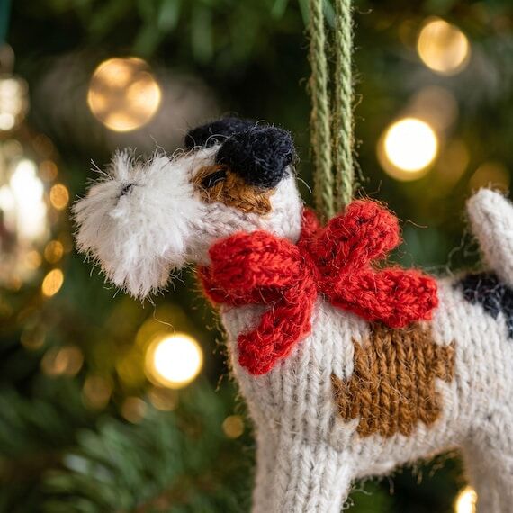 Hand-Knit Fox Terrier Christmas Ornament: Uni...