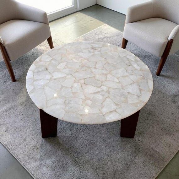 Luxury White Quartz Round Coffee Table Top, N...