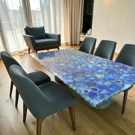 Luxury Blue Agate Dining Table with Natural G...