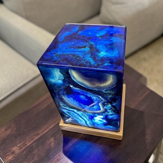 Luxury Blue Agate Stone Table Lamp with Illum...
