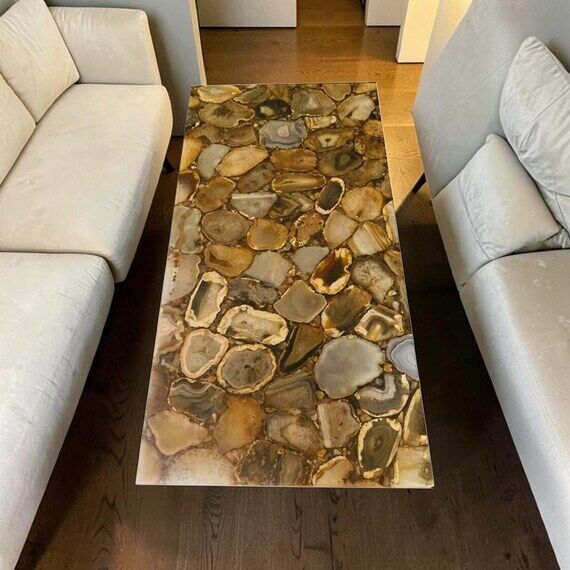 Luxury Yellow Agate Stone Tabletop with Natur...