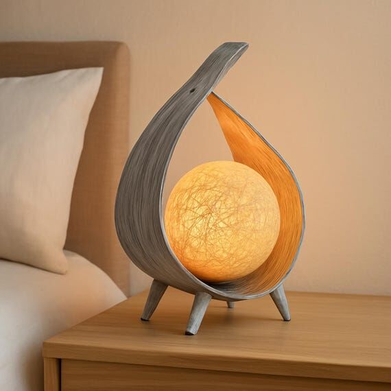 Handcrafted Greywash Coconut Leaf Table Lamp ...
