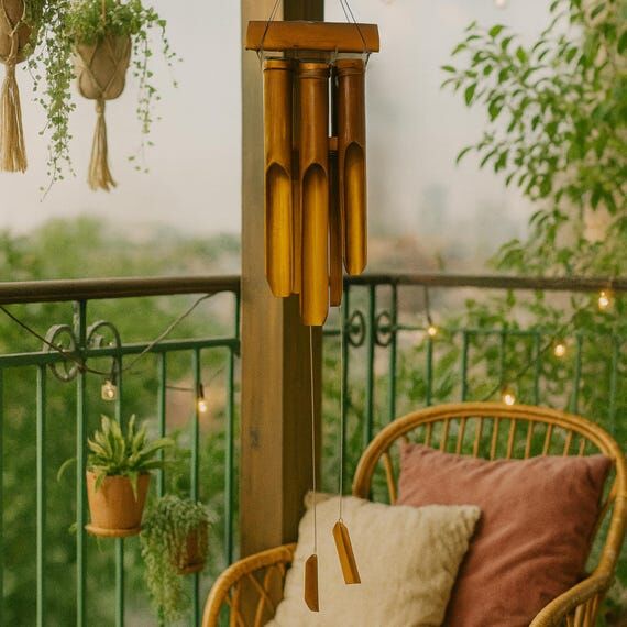 Bamboo Wind Chime Six Tube Natural Garden Chi...