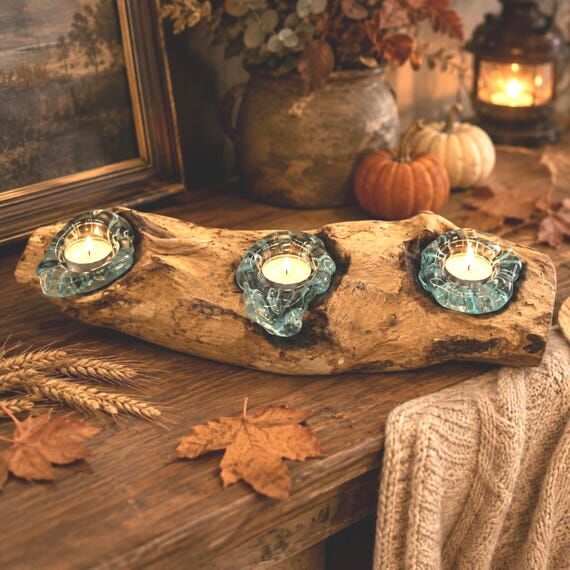Molten Glass Tealight Holder Driftwood Triple...