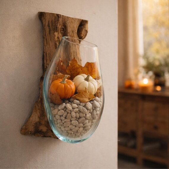 Molten Glass Hanging Bowl Wood Root Frame Boh...
